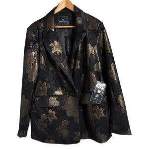 NEW Bagatelle Tuxedo Blazer Jacquard Floral Fully Lined Black Satin Trim Size XL